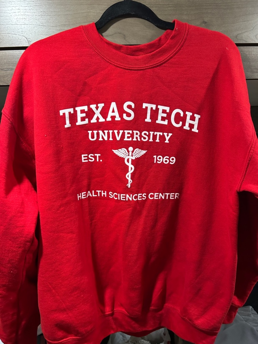 Gildan Red Texas Tech University Crewneck Sweatshirt with White Print